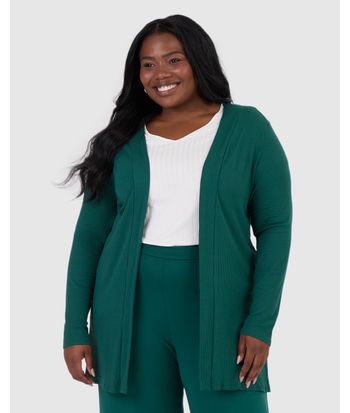 Cardigan Feminino Plus Size Amplo Em Malha Canelada De Viscose