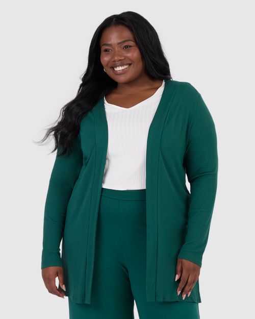 Cardigan Feminino Plus Size Amplo Em Malha Canelada De Viscose