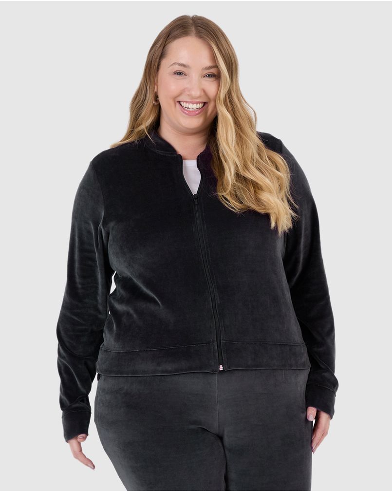 Jaqueta Feminina Plus Size Tradicional Em Malha Plush CINZA Malwee