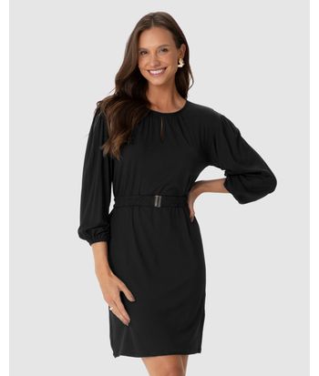 Vestido Amplo Feminino Manga Longa Com Cinto Em Viscose Stretch