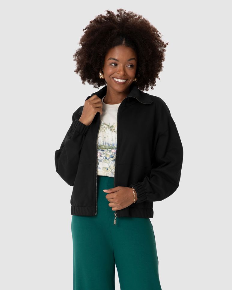 Jaqueta Feminina Bomber Gola Diferenciada Em Moletom Flanelado