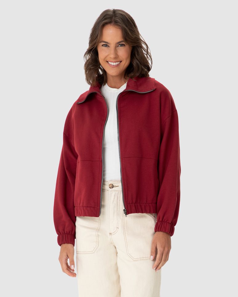 Jaqueta Feminina Bomber Gola Diferenciada Em Moletom Flanelado