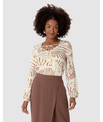 Blusa Feminina Amarração No Decote Em Malha Viscolinho Stretch
