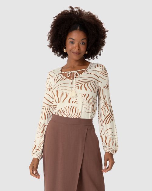 Blusa Feminina Amarração No Decote Em Malha Viscolinho Stretch