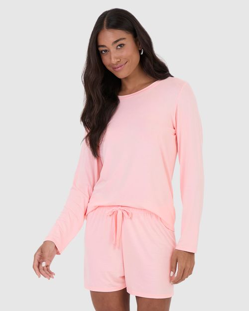 Blusa Feminina De Pijama Manga Longa Em Viscose Stretch