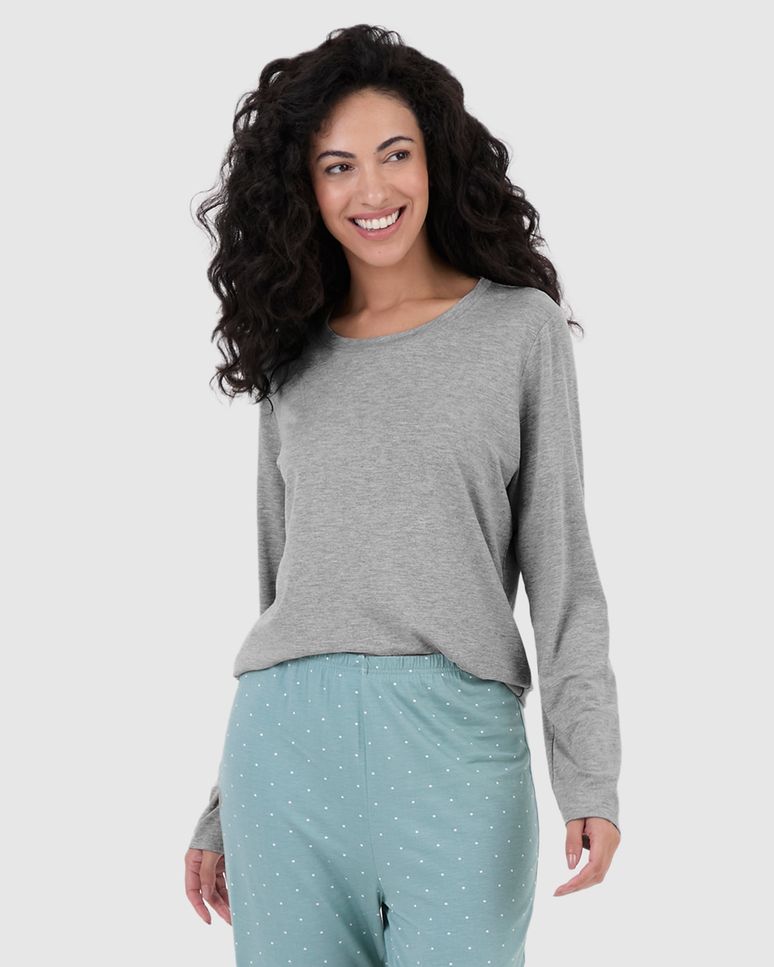 Blusa Feminina De Pijama Manga Longa Em Viscose Stretch