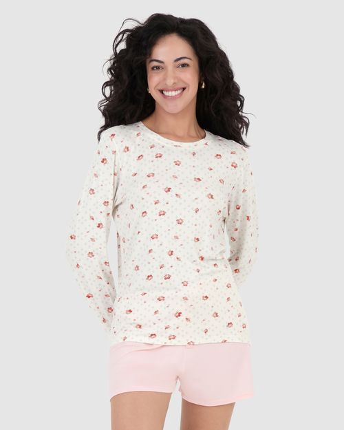 Blusa Feminina De Pijama Manga Longa Em Viscose Stretch