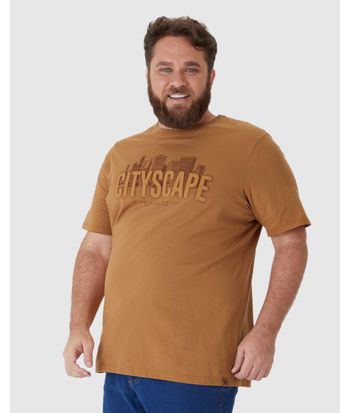 Camiseta Masculina Plus Size Cityscape Em Malha Algodão Comfy
