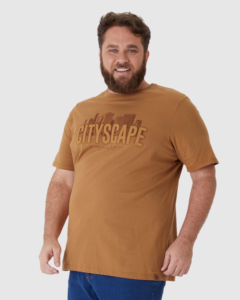 Camiseta Masculina Plus Size Cityscape Em Malha Algodão Comfy