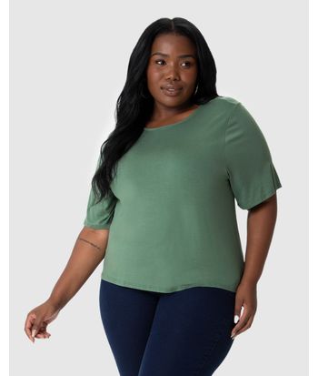 Blusa Feminina Plus Size Boxy Estampada Em Malha Viscolinho Stretch