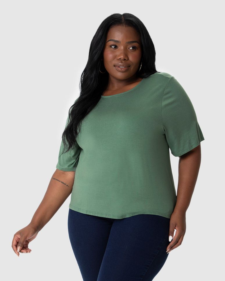 Blusa Feminina Plus Size Boxy Estampada Em Malha Viscolinho Stretch