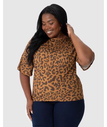 Blusa Feminina Plus Size Boxy Estampada Em Malha Viscolinho Stretch