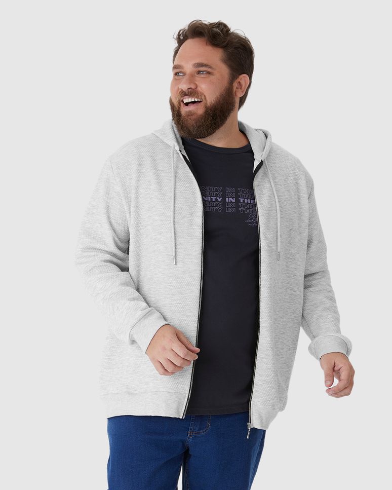 Jaqueta Masculina Plus Size Capuz Com Cadarço Em Jacquard Texturizado