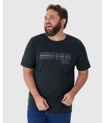 Camiseta Masculina Plus Size Manga Curta Estampa Frontal Em Algodão