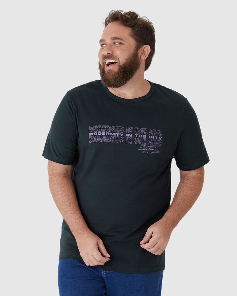 Camiseta Masculina Plus Size Manga Curta Estampa Frontal Em Algodão