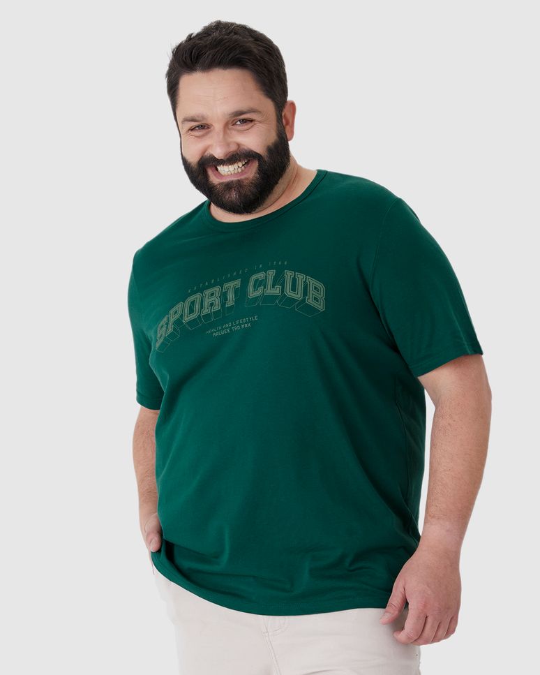 Camiseta Masculina Plus Size Manga Curta Estampa Frontal Em Algodão