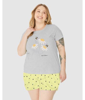 Pijama Feminino Plus Size Let It Bee Em Algodão