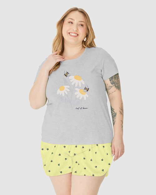 Pijama Feminino Plus Size Let It Bee Em Algodão