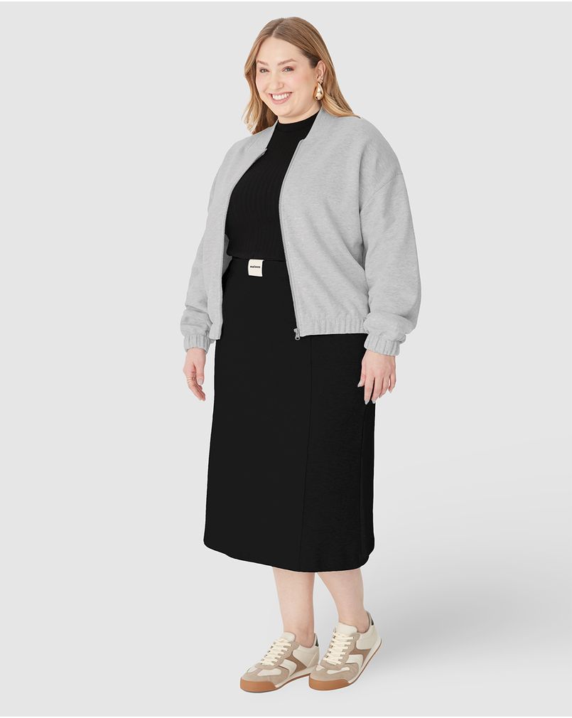 洋楽 4 Mula 1 Saia Midi Feminina Plus Size Reta Em Moletom Comfy Flanelado PRETO