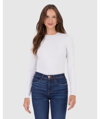 Blusa Básica Feminina Decote Redondo Manga Longa Em Malha Térmica