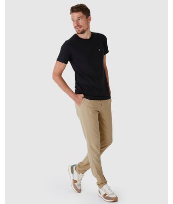 Calça Chino Masculina Cintura Média Com Cadarço Em Sarja Linho
