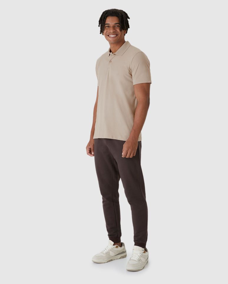 Camisa Polo Básica Masculina Gola Retilínea Em Piquet Stretch