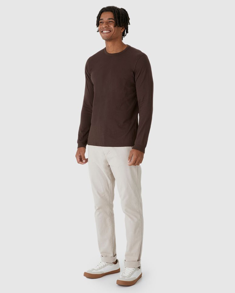 Camiseta Básica Masculina Punho Aplicado Em Algodão