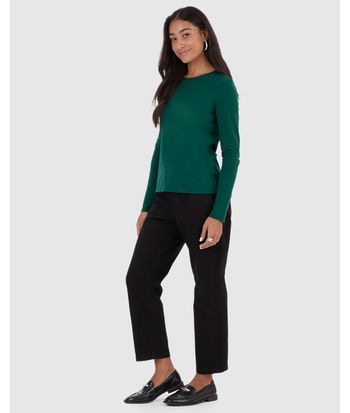 Blusa Básica Feminina Decote Redondo Manga Longa Em Algodão