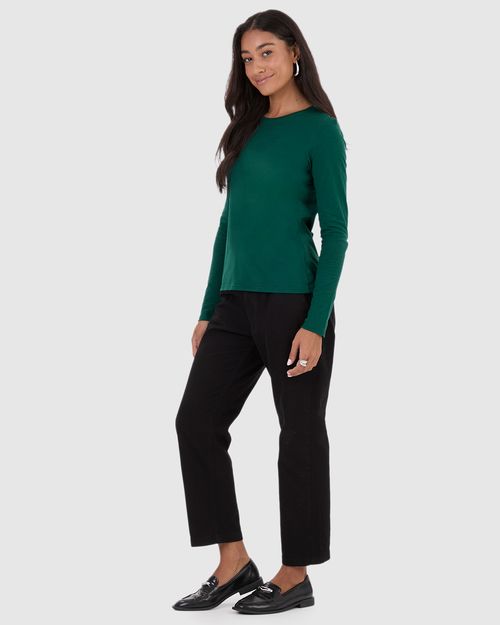 Blusa Básica Feminina Decote Redondo Manga Longa Em Algodão