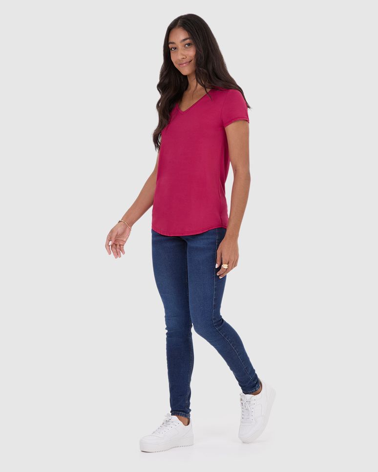 Blusa Básica Feminina Mullet Decote V Em Viscose Stretch