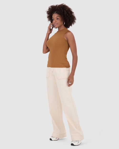Regata Básica Feminina Gola Alta Em Canelado De Viscose