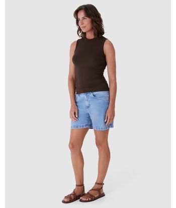 Regata Básica Feminina Gola Alta Em Canelado De Viscose
