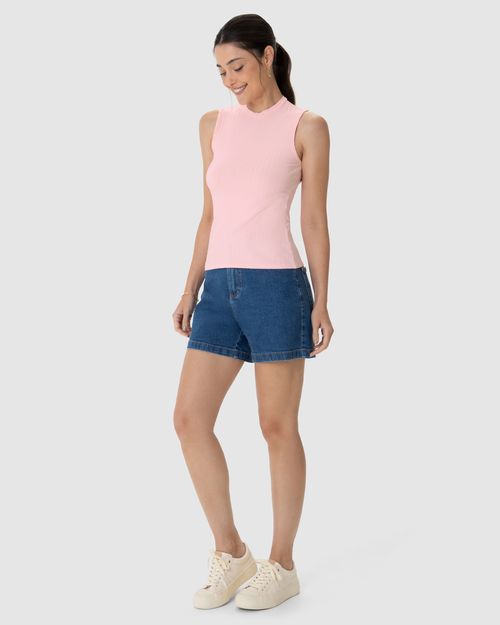 Regata Básica Feminina Gola Alta Em Canelado De Viscose