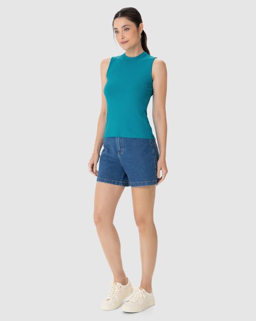 Regata Básica Feminina Gola Alta Em Canelado De Viscose