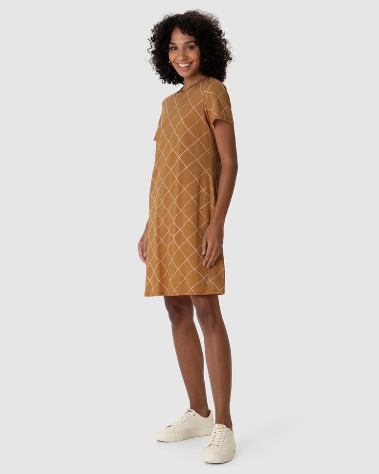 Vestido Feminino Estampado Com Decote Redondo Em Algodão