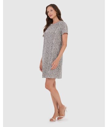 Vestido Feminino Estampado Com Decote Redondo Em Algodão