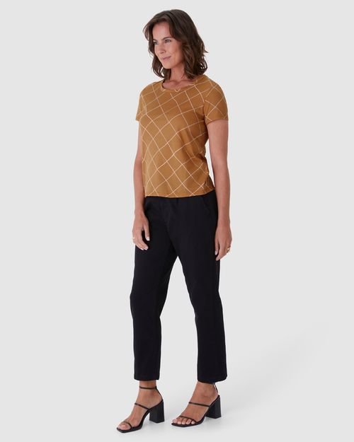 Blusa Feminina Decote Redondo Xadrez Em Algodão