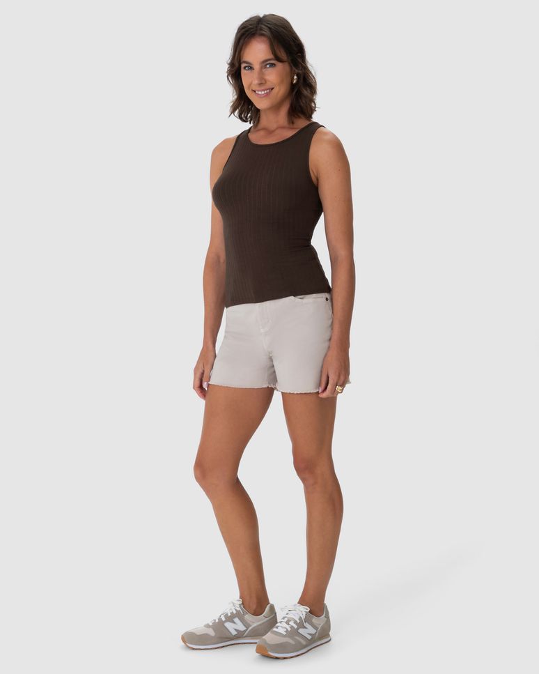 Regata Básica Feminina Decote Redondo Em Canelado De Viscose