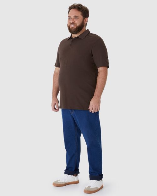 Camisa Polo Básica Masculina Plus Size Em Piquet Stretch