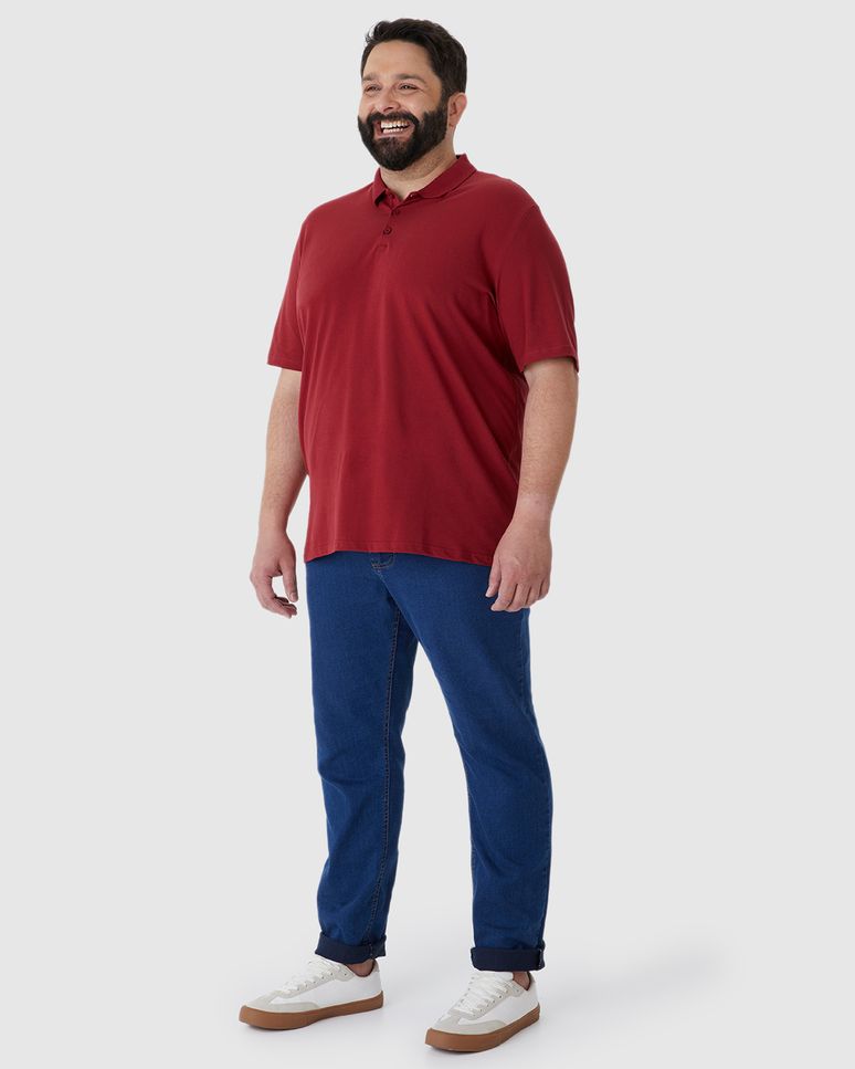 Camisa Polo Básica Masculina Plus Size Em Piquet Stretch