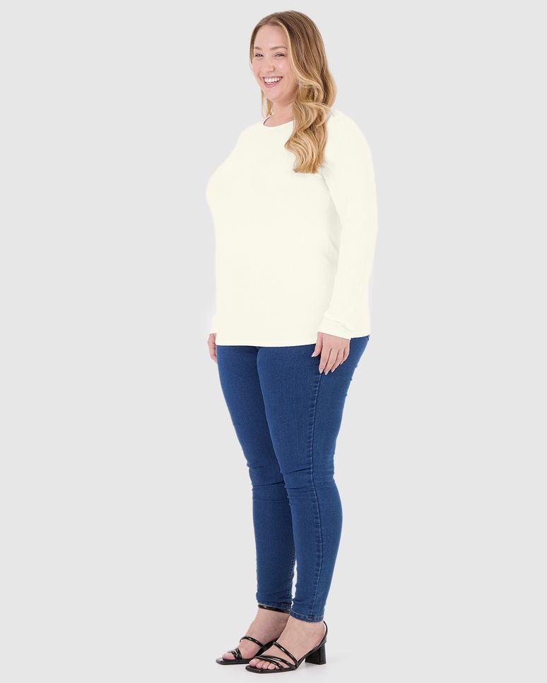 Blusa Básica Feminina Plus Size Manga Longa Em Canelado De Viscose