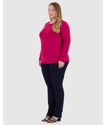 Blusa Básica Feminina Plus Size Manga Longa Em Canelado De Viscose