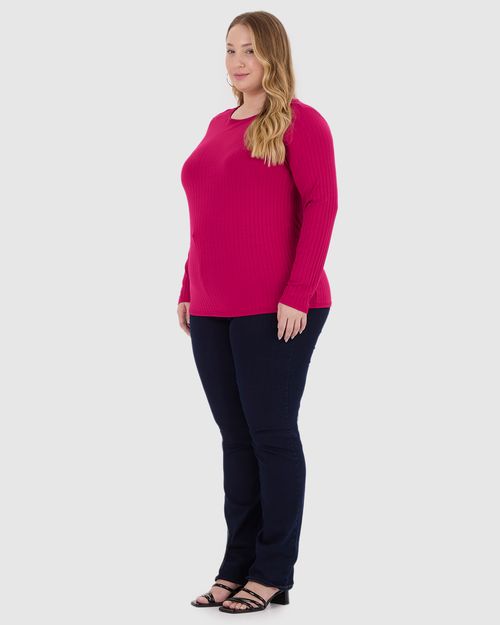 Blusa Básica Feminina Plus Size Manga Longa Em Canelado De Viscose