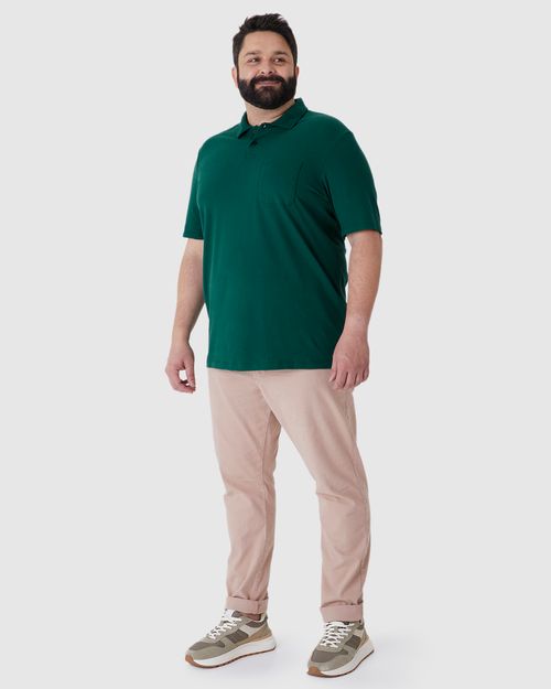 Camisa Polo Básica Masculina Plus Size Bolso Frontal Em Piquet Stretch
