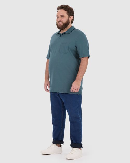 Camisa Polo Básica Masculina Plus Size Bolso Frontal Em Piquet Stretch