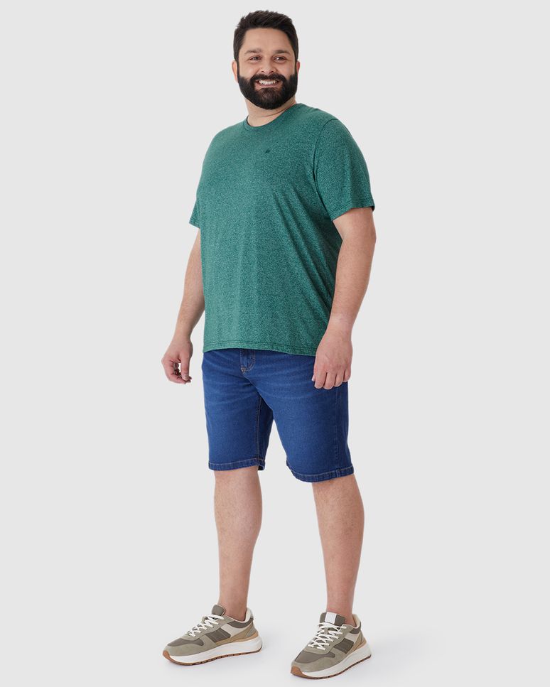Camiseta Básica Masculina Plus Size Decote Redondo Em Malha Rajada