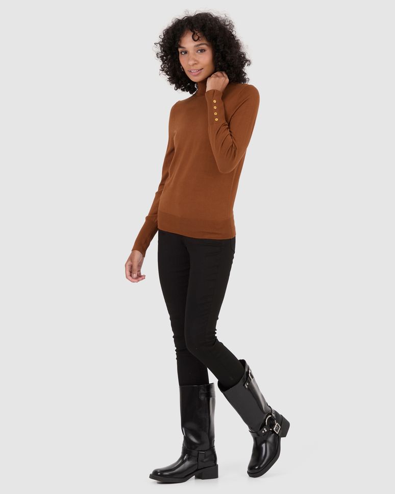 Suéter Feminino Punho Com Botões Em Tricô