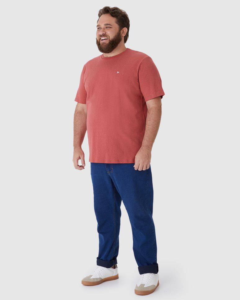 Camiseta Básica Masculina Plus Size Com Bordado Em Malha Botonê