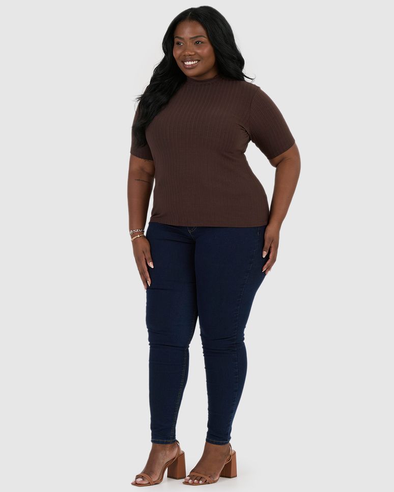 Blusa Feminina Plus Size Gola Alta Em Viscose Canelada