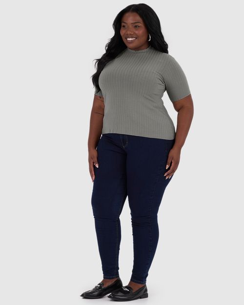 Blusa Feminina Plus Size Gola Alta Em Viscose Canelada